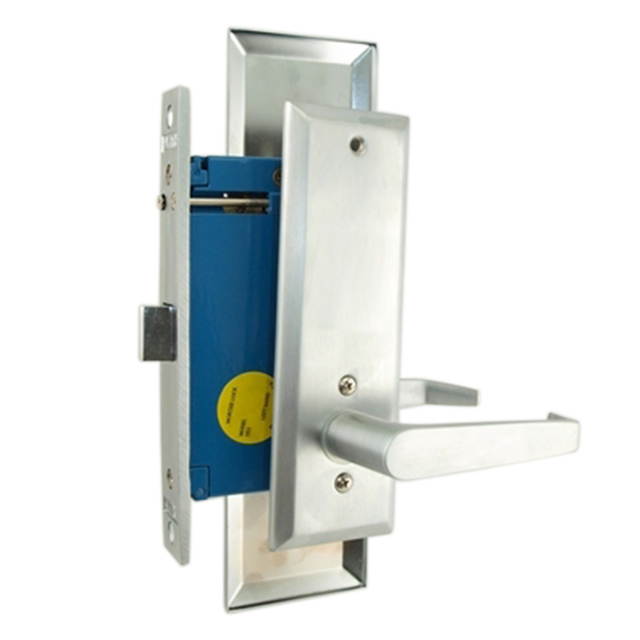 Maxtech (Like Marks Metro 116DW/26D) Satin Chrome 26D, Left Hand, Heavy Duty Mortise Lock Lever Vestibule Function Always Locked Storeroom Latch Only 2-1/2" LockSet, Screwles Lever Thru Bolted Lockset