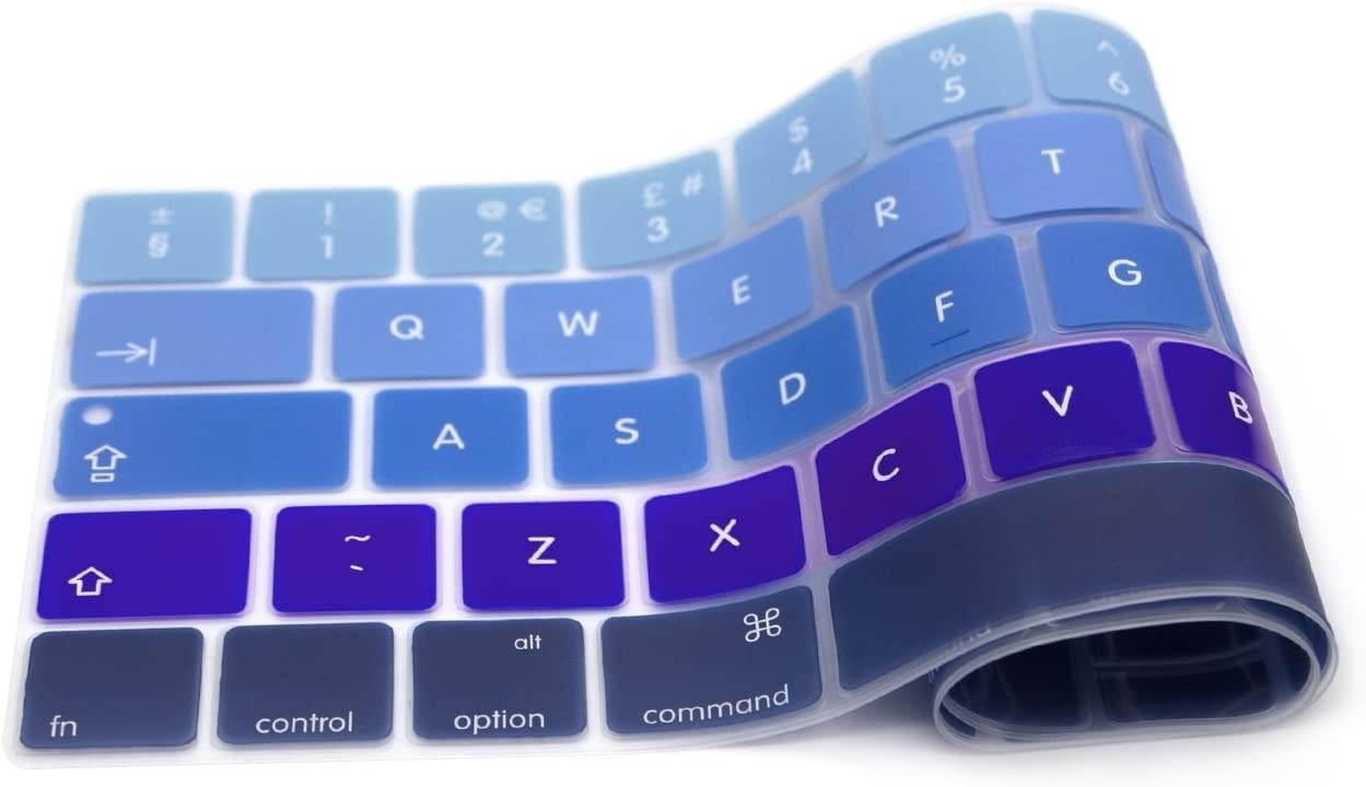 HRH Touch Bar Silicone Keyboard Cover Compatible Newest MacBook Pro with Touch Bar 13 Inch and 15 Inch (A2159/A1989/A1706,A1990/A1707) 2019 2018 2016 2017 Release European Version,Ombre Blue