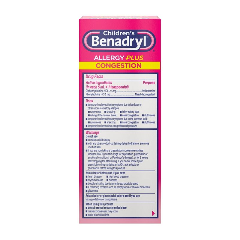Children's Benadryl Allergy Plus Congestion Relief Liquid - Grape - Diphenhydramine - 4 fl oz