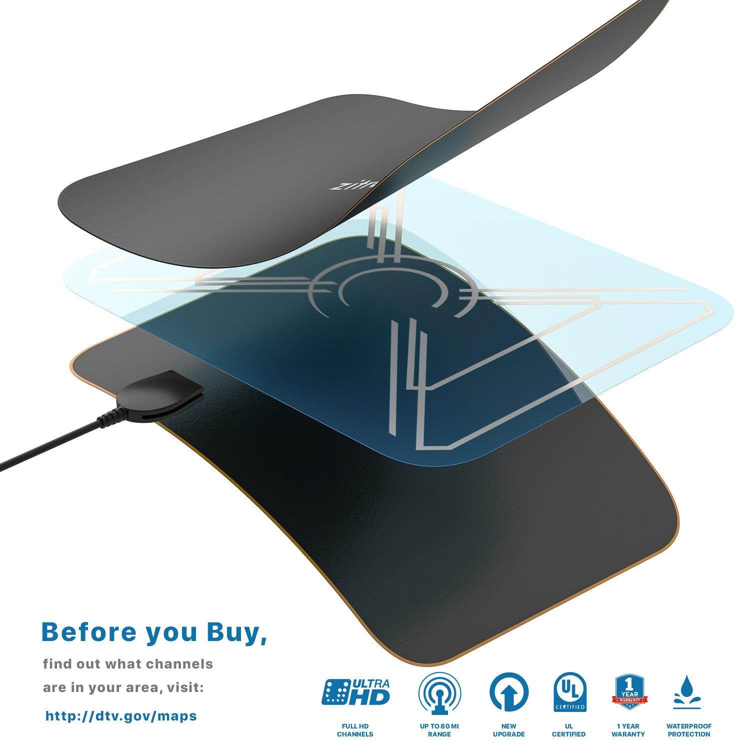 Zitronik 90876 Amplified Hd Digital TV Antenna, Small, Black