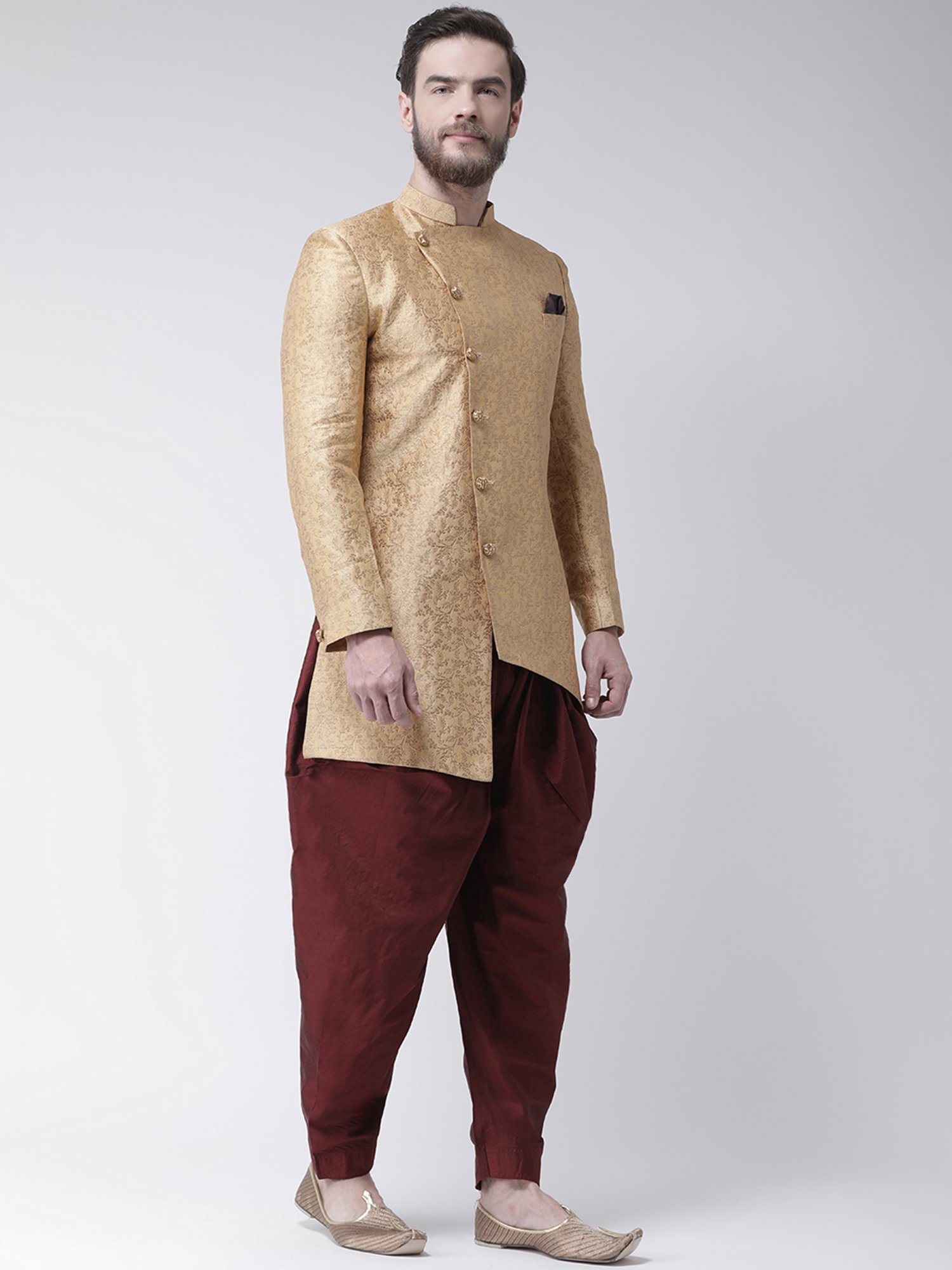 Benstoke Black & Maroon Regular Fit Sherwani Set