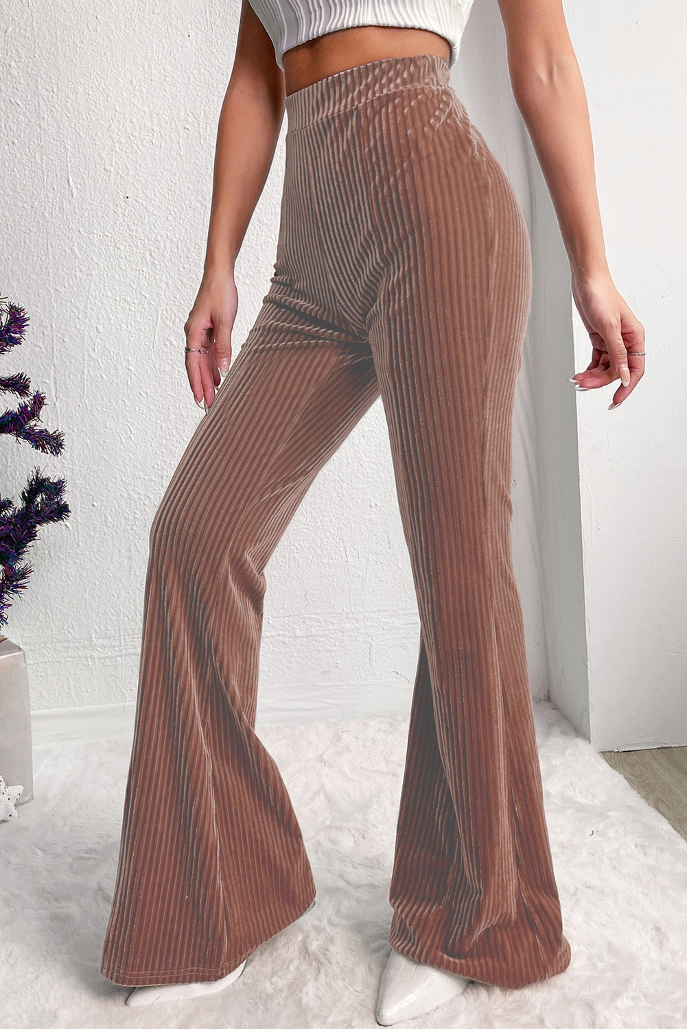 Karen Kane Cropped Wide Leg Linen Blend Striped Pants