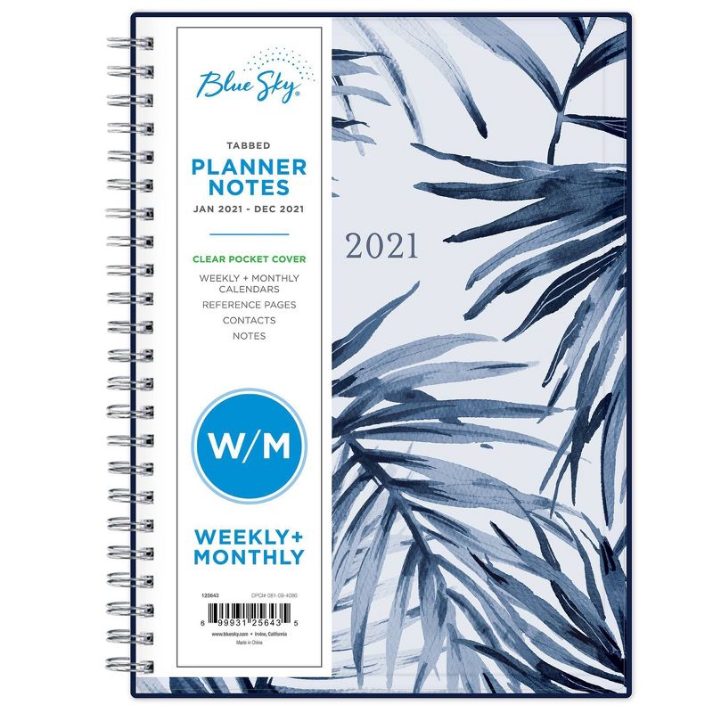 2021 Planner Notes 5.875" x 8.625" Clear Plastic Cover Weekly/Monthly Wirebound Keoni Navy - Blue Sky