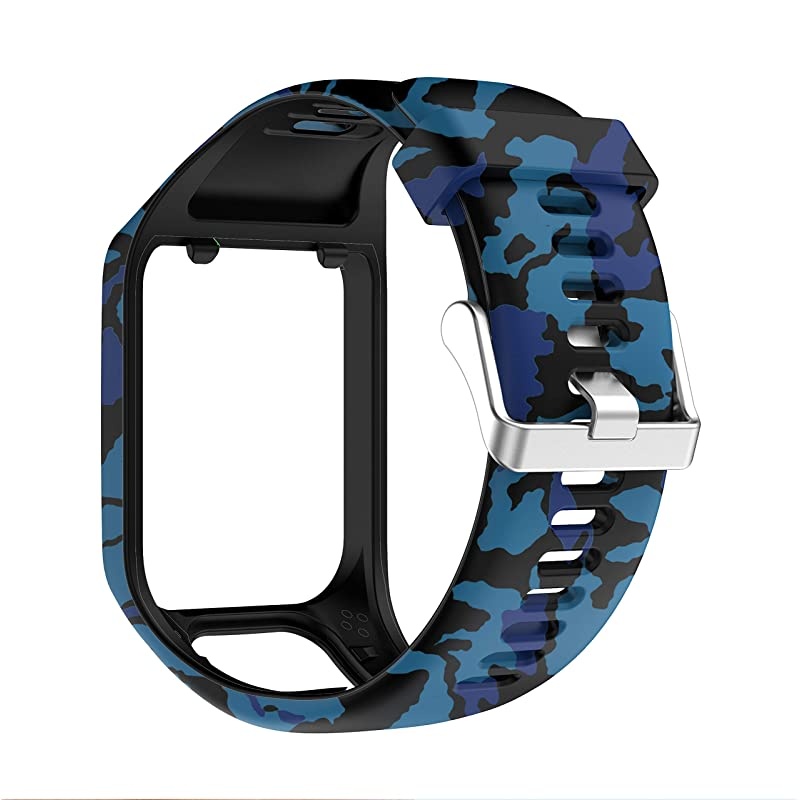 Bands for Tomtom Runner 23 StrapCompatible with Spark 3Golfer2AdventurerRubber Replacement Band for Screen ProtectorGPS Smart Watch AccessoriesBlue Camouflage