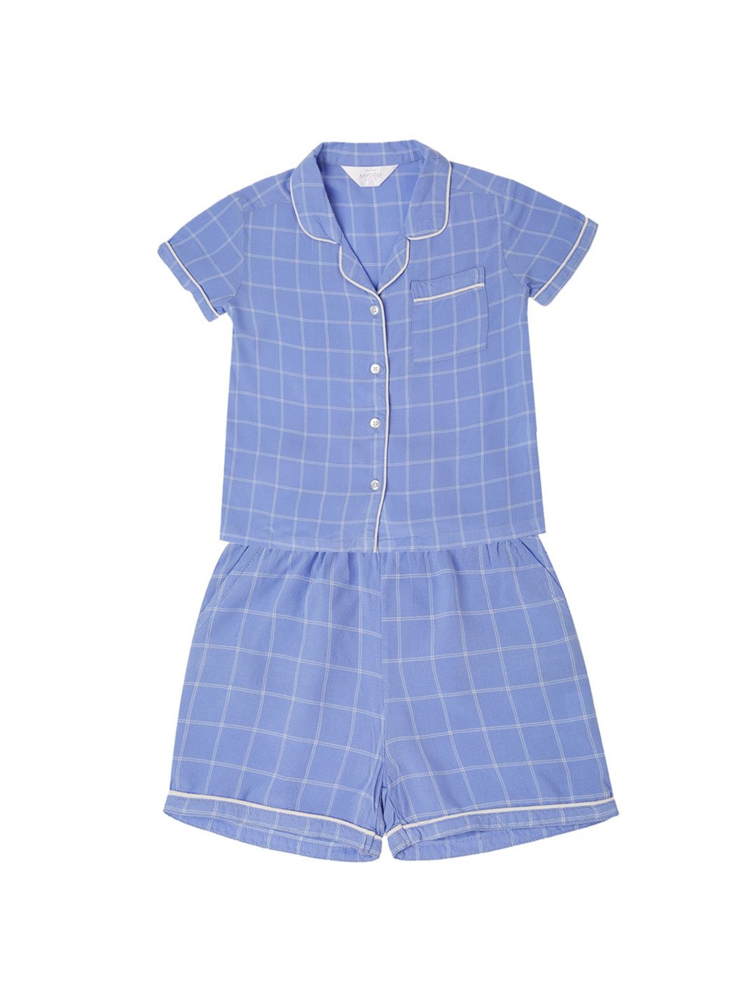 Mystere Paris Girls Blue Checks Shirt with Shorts