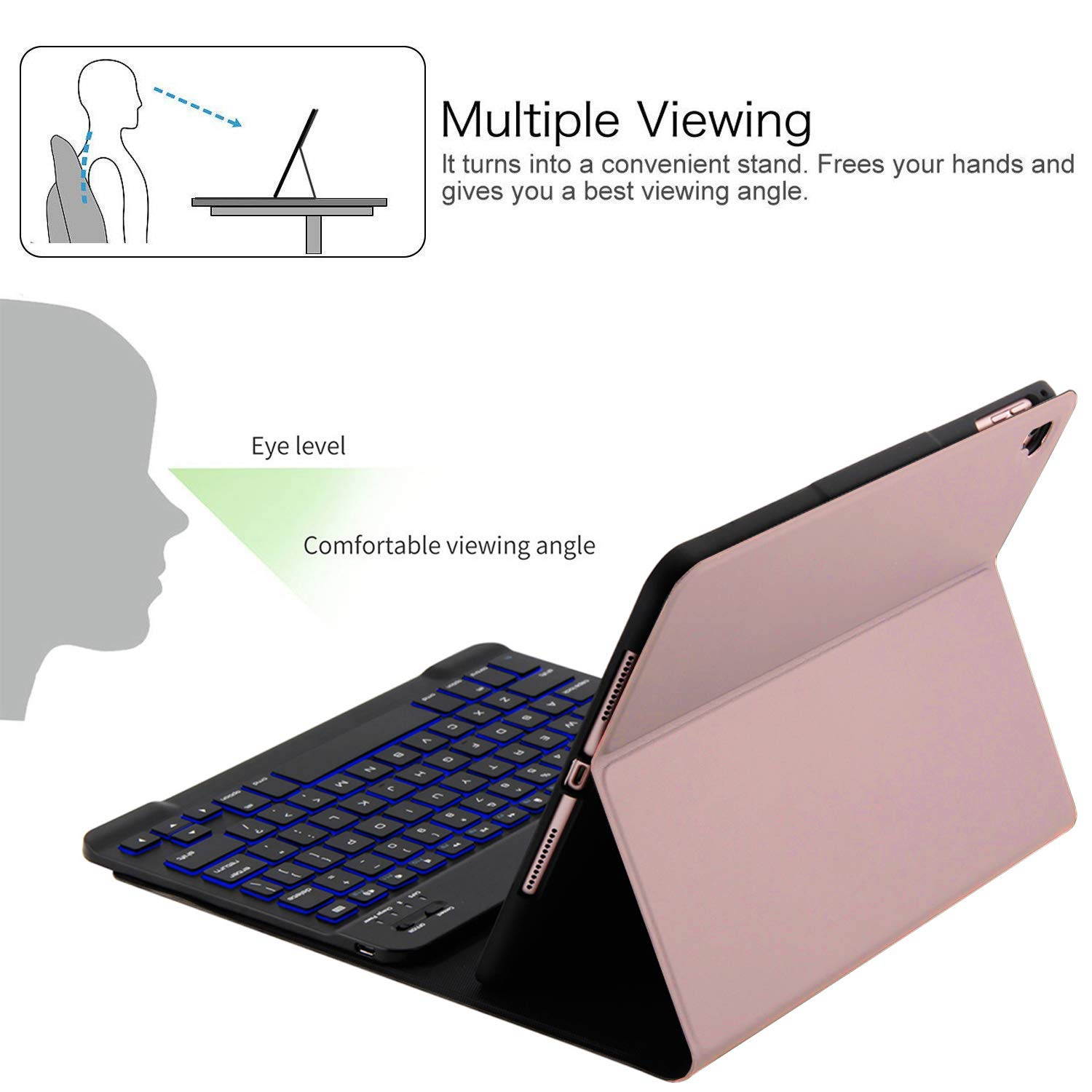 iPad 2 iPad 3 iPad 4 Keyboard Case with Backlight Thin Lightweight PU Leather Removable Wireless Bluetooth Backlit Keyboard Slim Folio Cover Soft Protection for Apple iPad 2nd 3rd 4th Generation