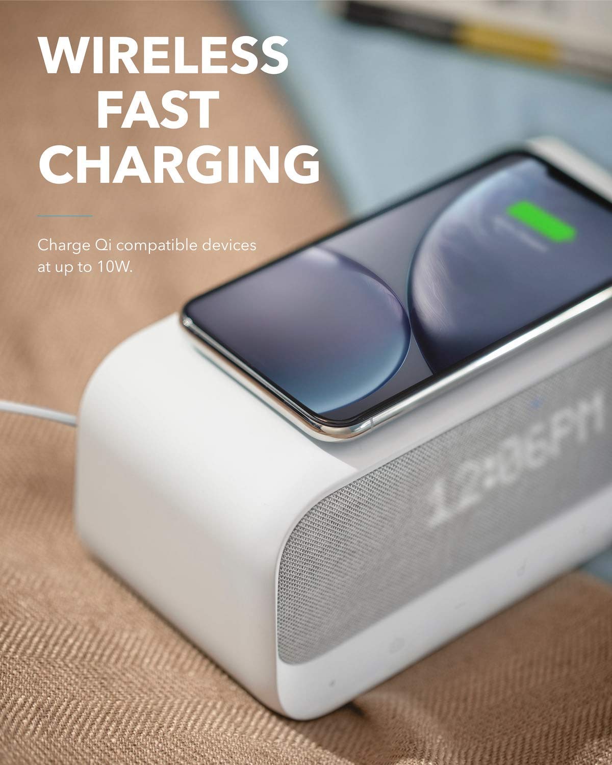 Soundcore Wakey Bluetooth Speaker Powered by Anker, Alarm Clock, Stereo Sound, FM Radio, White Noise, Qi Wireless Charger with 7.5W Charging for iPhone and 10W for Samsung