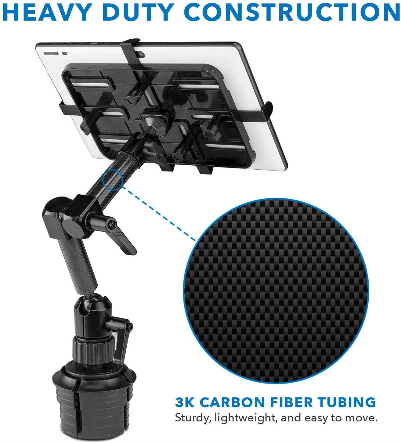 Mount-It! Premium Cup Holder Tablet Mount for Cars - Tablet ELD Mount - Heavy Duty Carbon Fiber Tablet Mount for iPad, Galaxy & Fire Tablets (MI-7321)