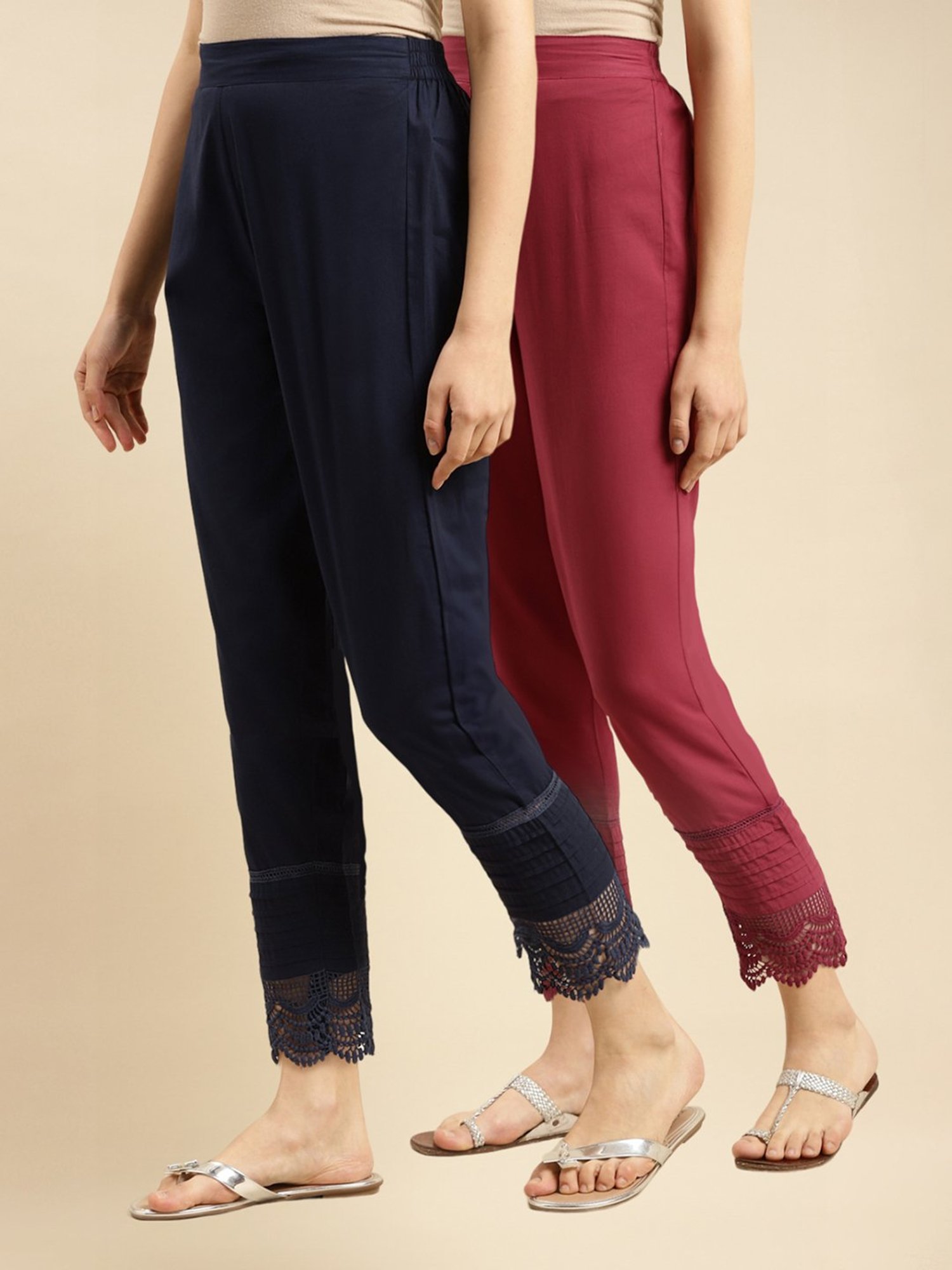 Rangita Maroon & Navy Cotton Pants - Pack of 2