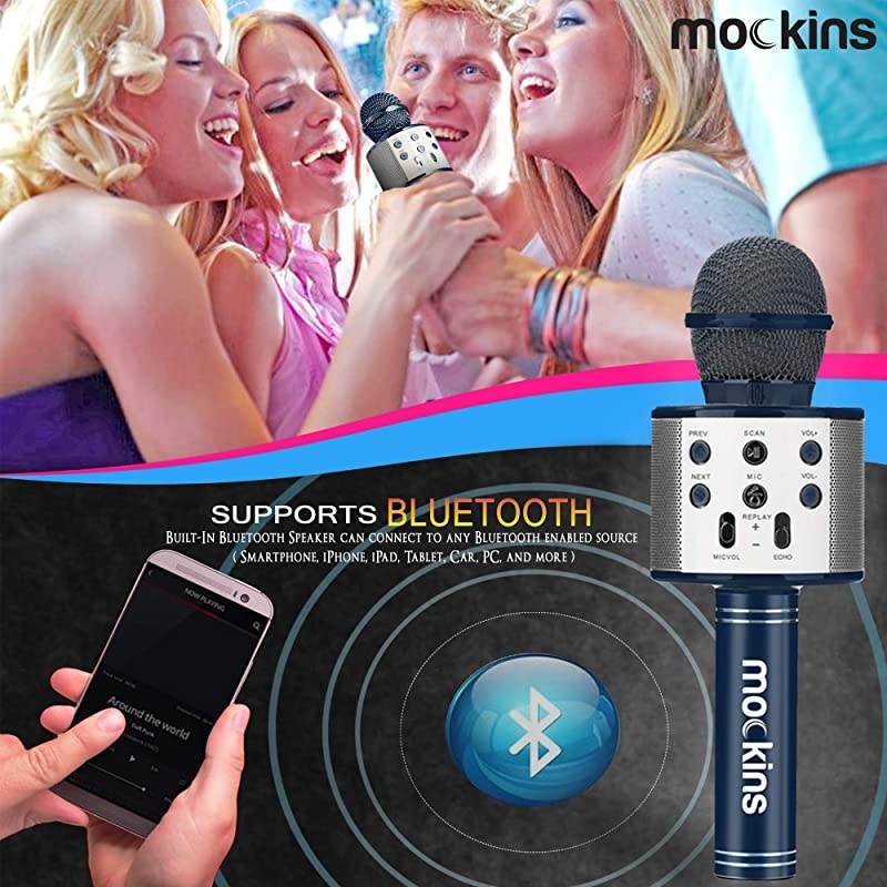 Wireless Bluetooth Karaoke Microphone with Built in Bluetooth Speaker AllinOne Karaoke Machine | Compatible with Android amp iOS iPhone Navy Color