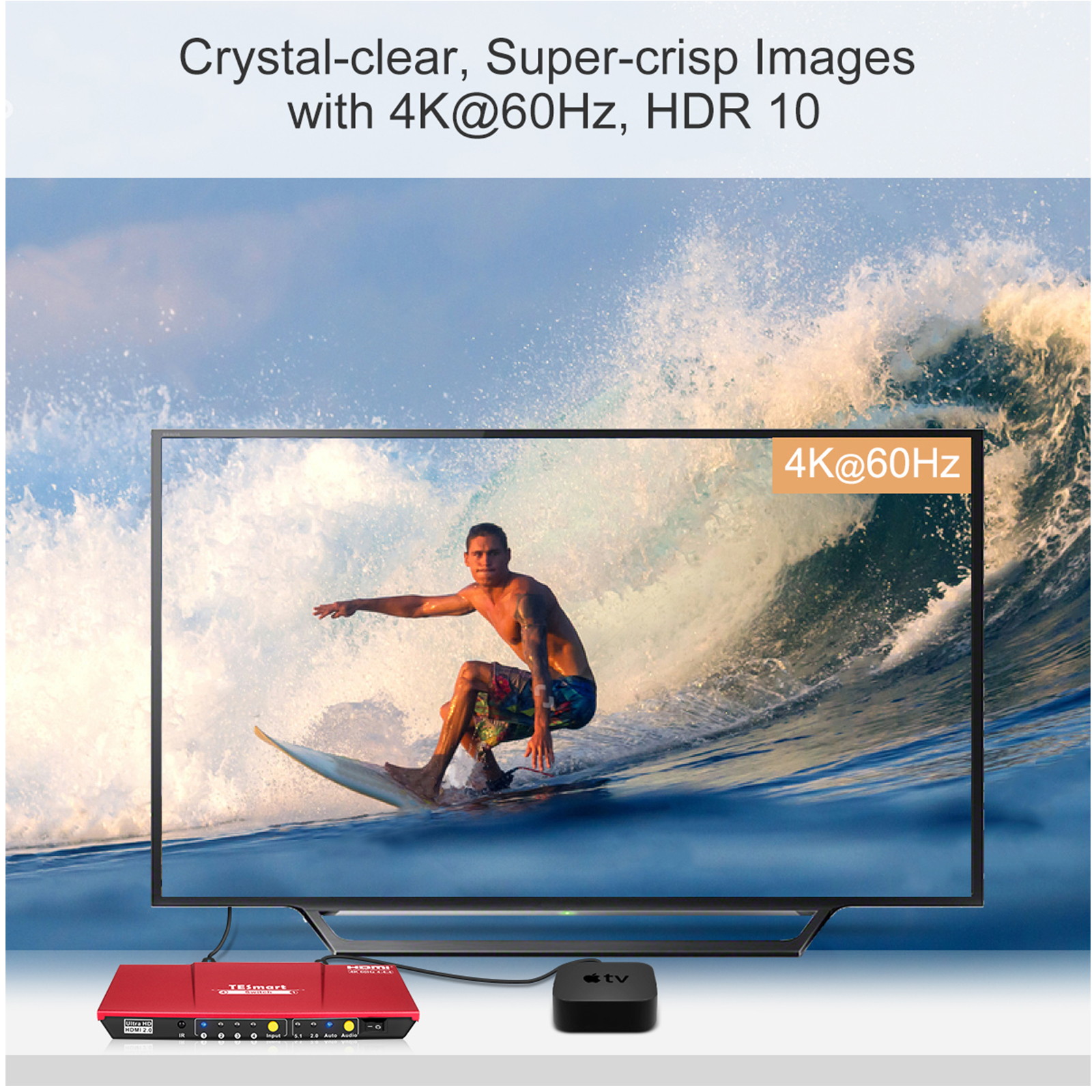 TESmart 4x1 HDMI Switch Ultra HD supports 4K@60Hz 4: 4: 4, 4-port HDMI switch 3DTV pass-through, Support S/PDIF and L/R audio out and IR remote control, For Xbox 360/One, PS4/PS3