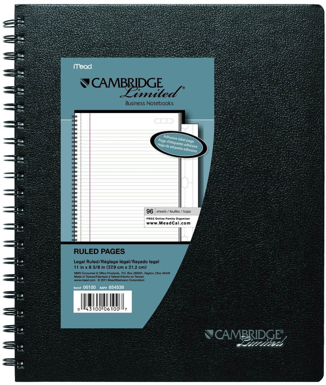 3 Pack of Cambridge Business Notebook with Pocket, Hardbound, 8.5 x 11 Inches, Black (06100)