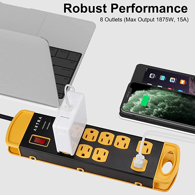 8-Outlet Metal Surge Protector Power Strip with USB Charging Port, 9-Foot Heavy-Duty Extension Cord, 1800 Joules, 15-Amp Circuit Breaker for Home, Office, School, Smartphone, Tablet [ETL Listed]