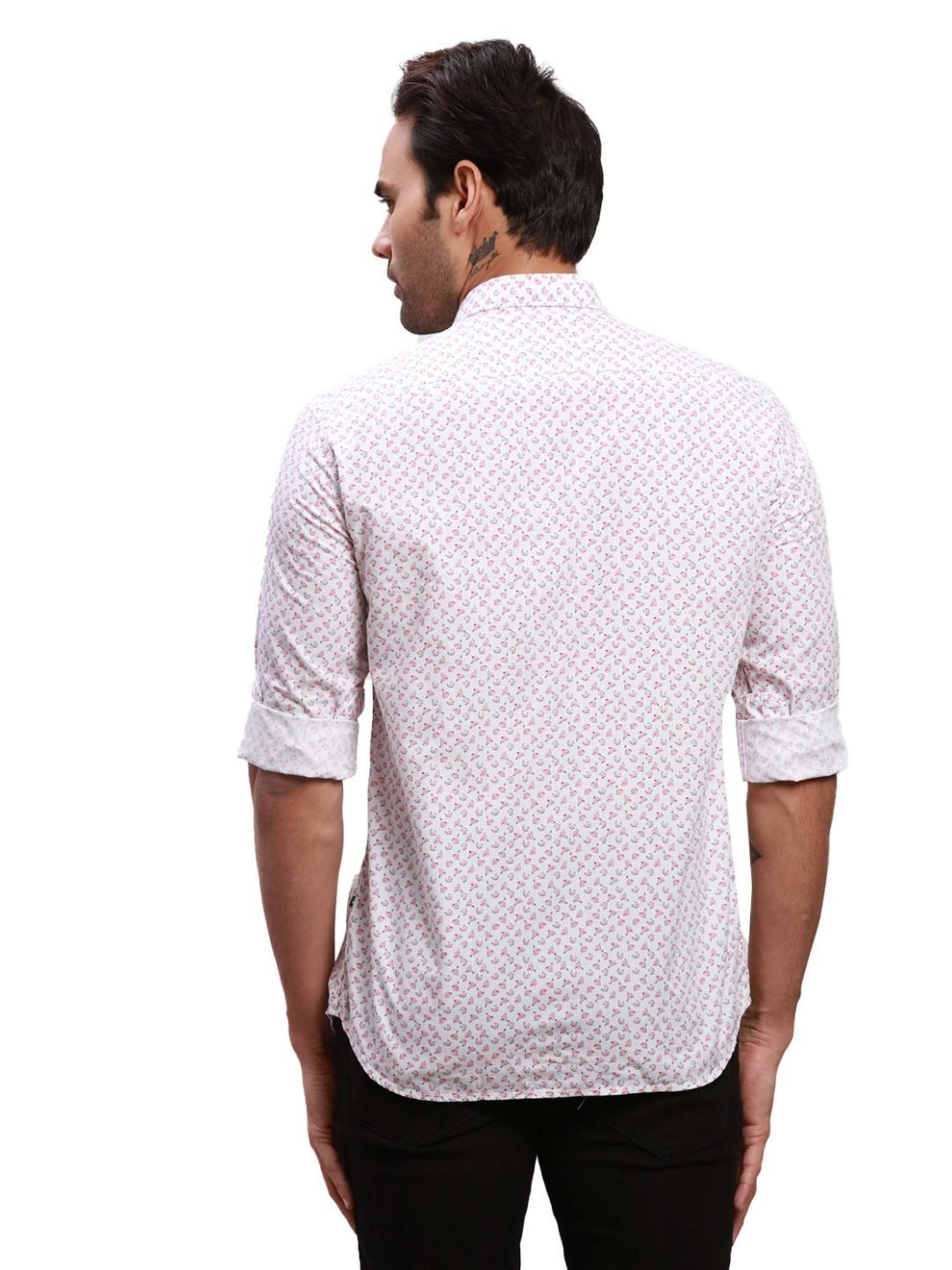 Parx White Cotton Slim Fit Printed Shirt