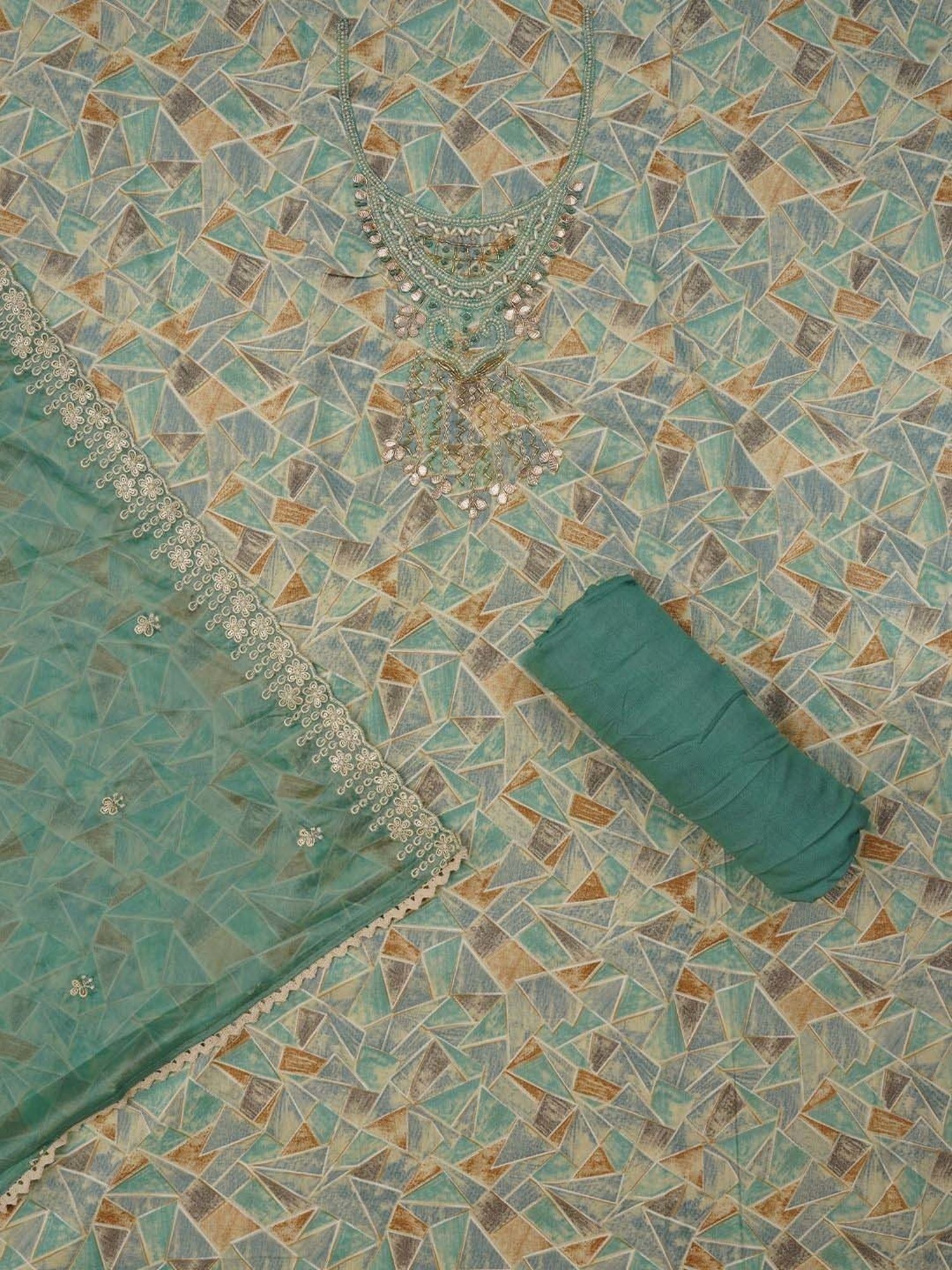 Jaipur Kurti Green Embellished Unstitched Dress Material