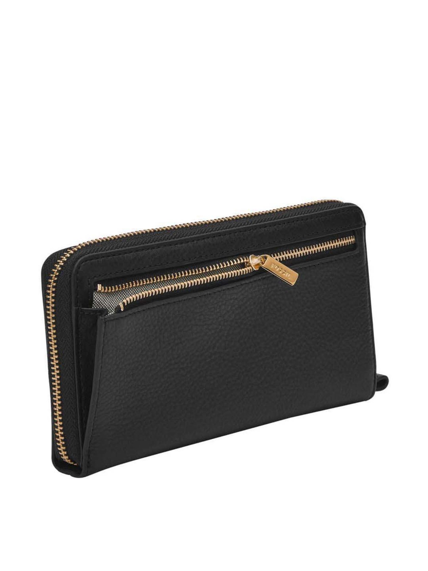 Fossil Liza Black Solid Zip Around Wallet for Women