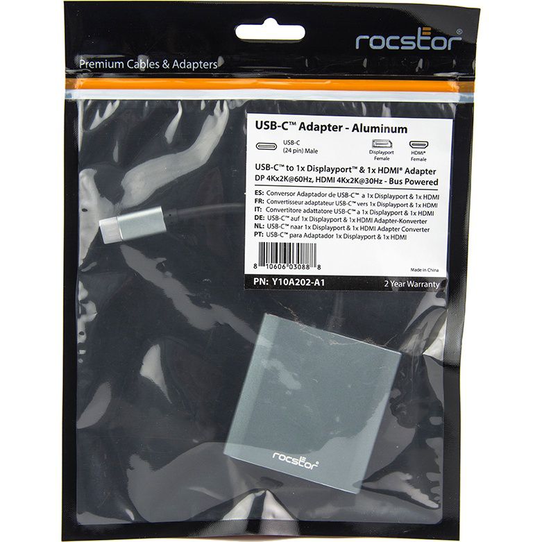 ROCSTOR Y10A202-A1 USB-C TO HDMI & DISPLAYPORT
