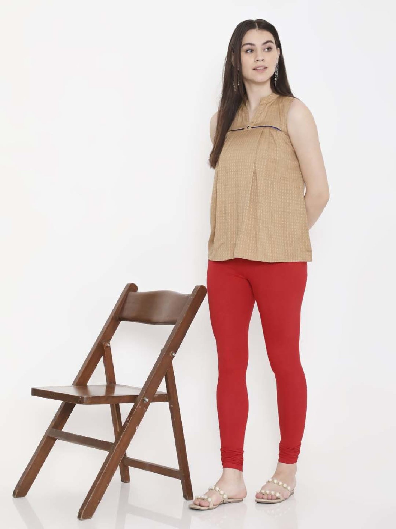 FEELINGS Red Plain Churidar Leggings