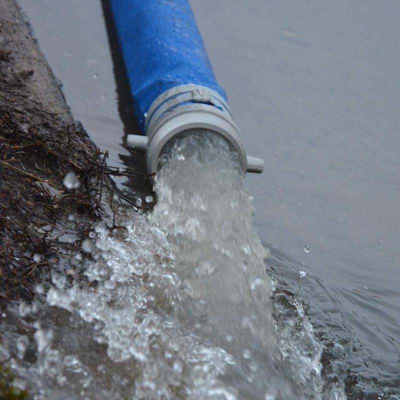 Apache 98138065 3 Inch Diameter 50 Foot Length 55 PSI Polyester Reinforced PVC Lay Flat Pool Sump Pump Hose with Aluminum Quick-Shank Connections Blue