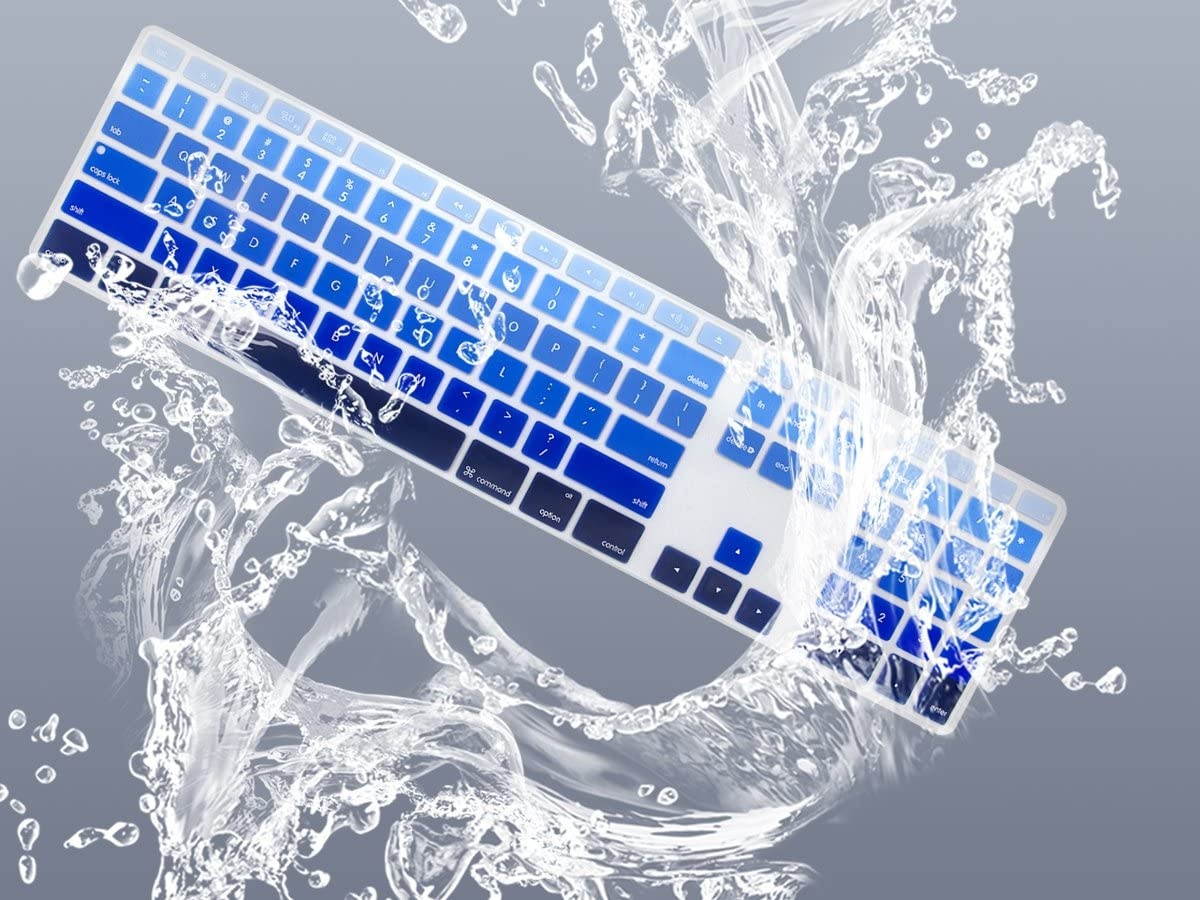 HRH Ombre Blue Silicone Keyboard Skin Cover for Apple Full Size iMac Wired USB Keyboard with Numeric Keypad A1243(G6 MB110LL/B and MB110LL/A)