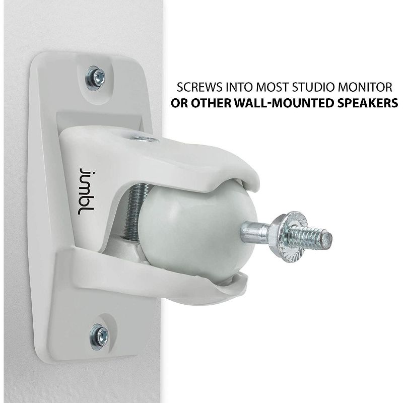 Jumbl ProGrip Ultra Stainless Steel Speaker Wall Mount Bracket - Holds up to 10 Lbs. (Pair of 2 Brackets) White