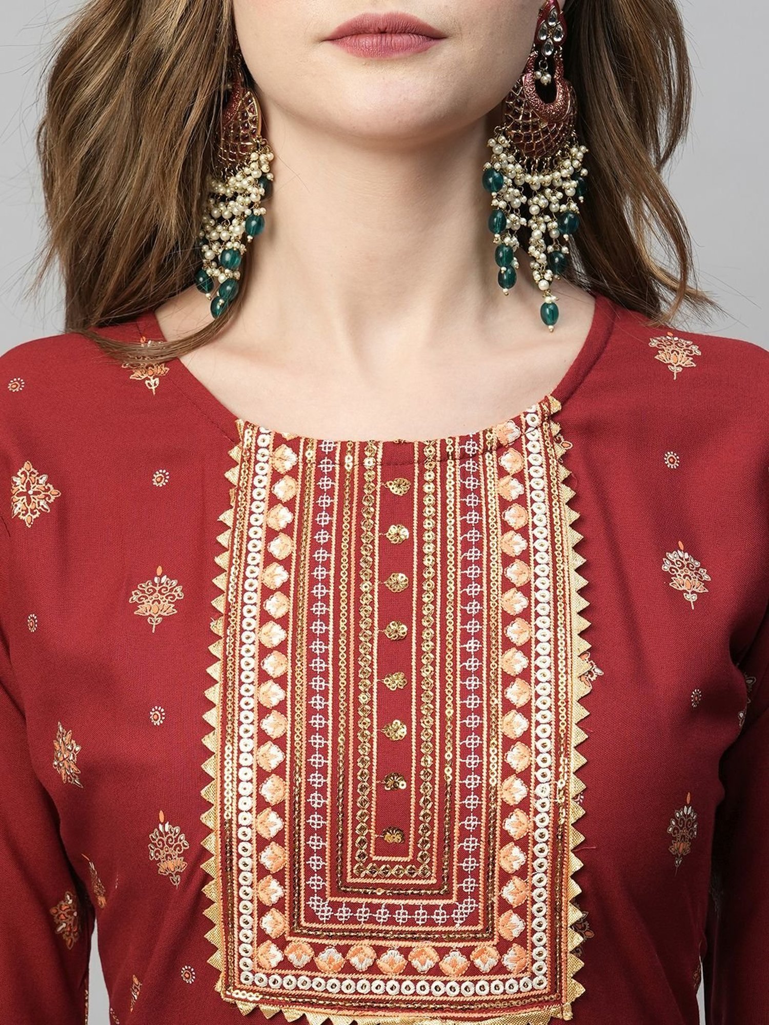 KIANA Maroon Printed Maxi Dress