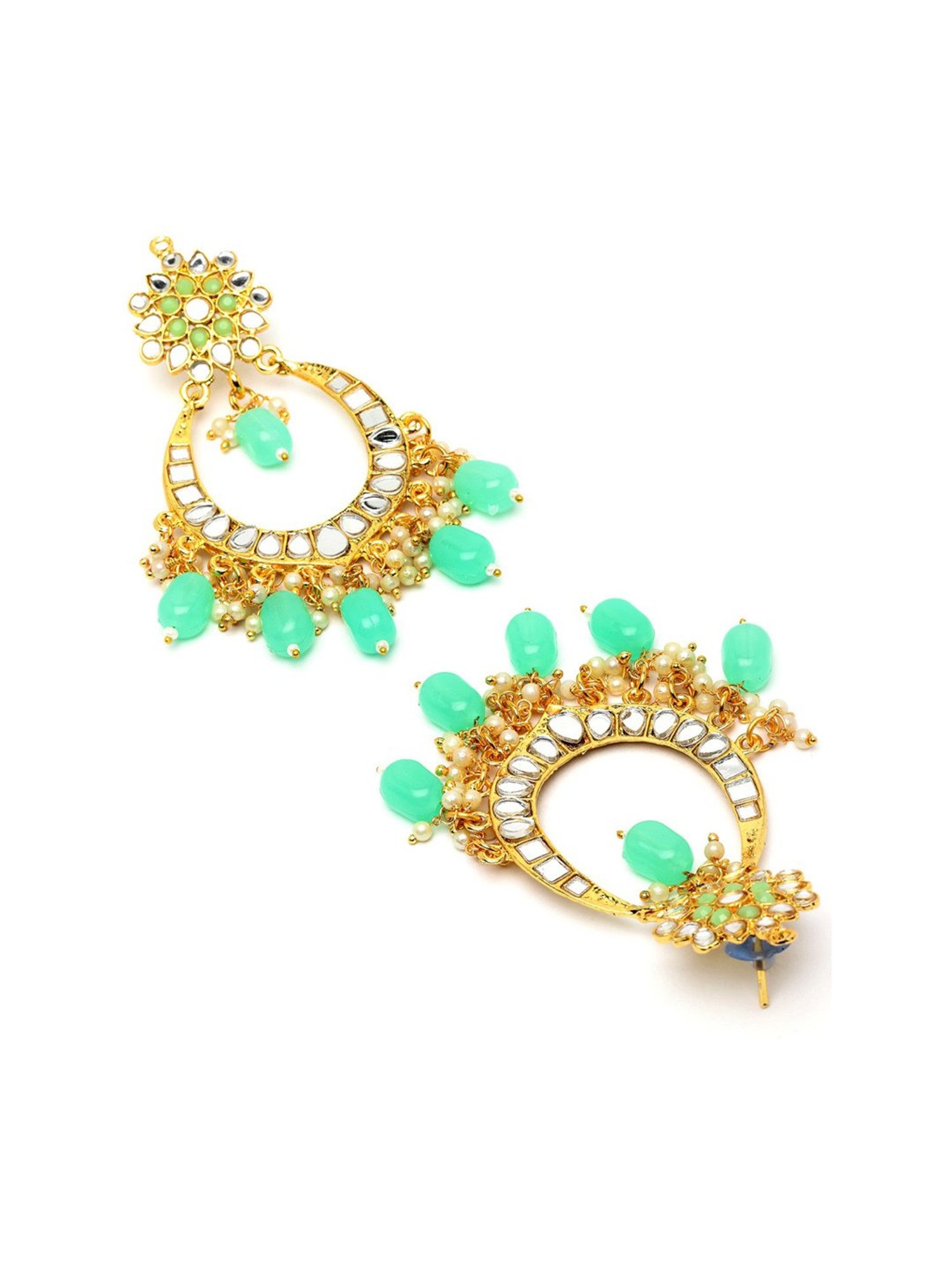 Karatcart Gold Plated Mirror and Light Green Tumble Studded Dangler Earrings for Women