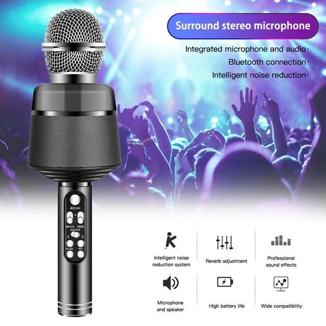 Wireless Microphone with Flashing Lights Portable Handhold Mic Speaker Cardioid for Mobile Phone Singing Music Apps DSP Chip