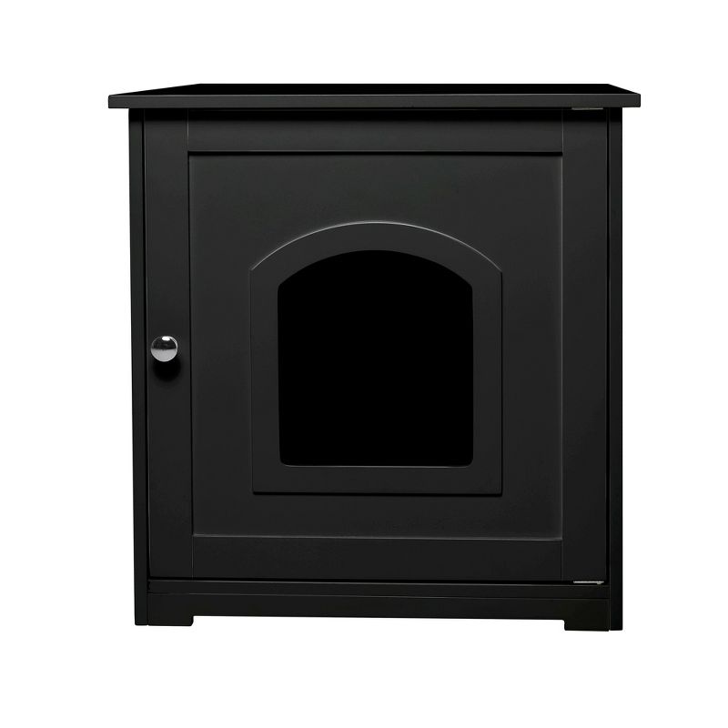 zoovilla Kitty Litter Loo Indoor Hidden Litter Box Furniture Enclosure with Framed Panels and Arched Doorways, Black
