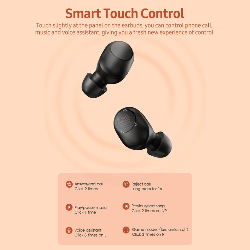 Haylou GT5 BT 5.0 Dual Master Earbuds with Touch Control Voice Operation Low Latency Remaining Power Display Black