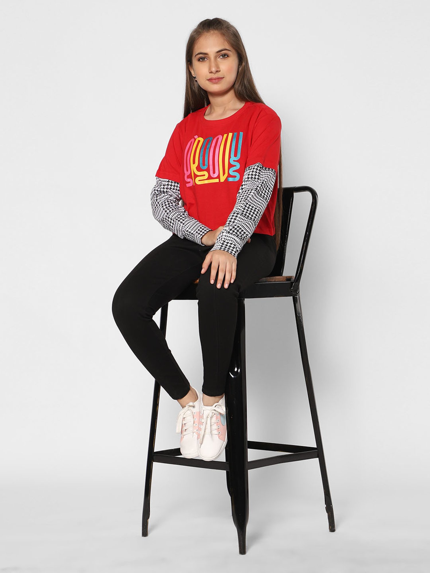 TeenTrums Girls Red Printed Full Sleeves Top