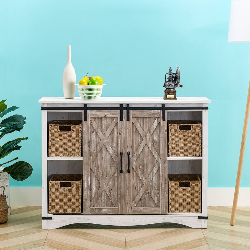 47" Barn Door Storage Accent Cabinet Off White - Home Essentials