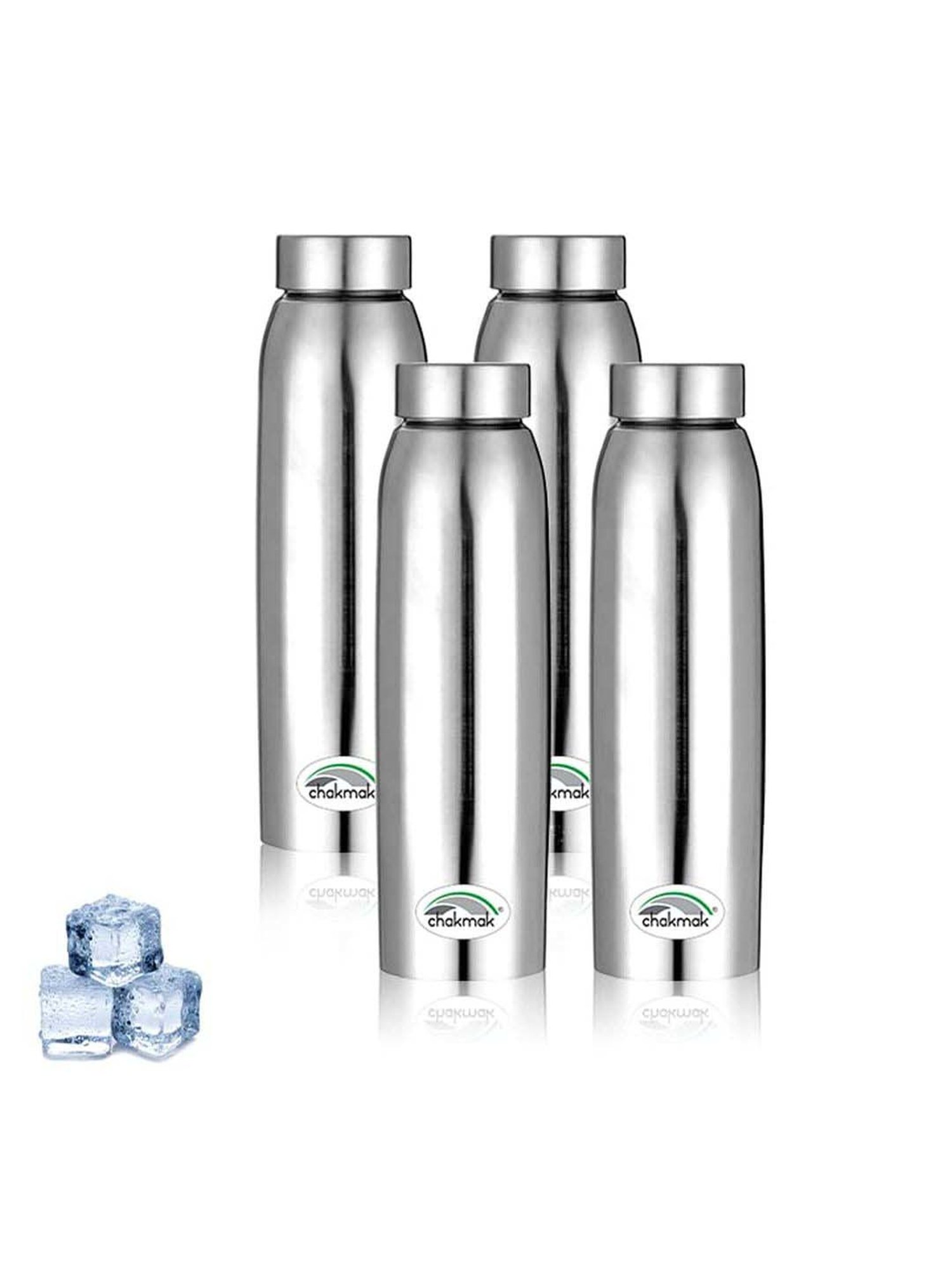 Chakmak Silver Stainless Steel Water Bottle - Set of 4
