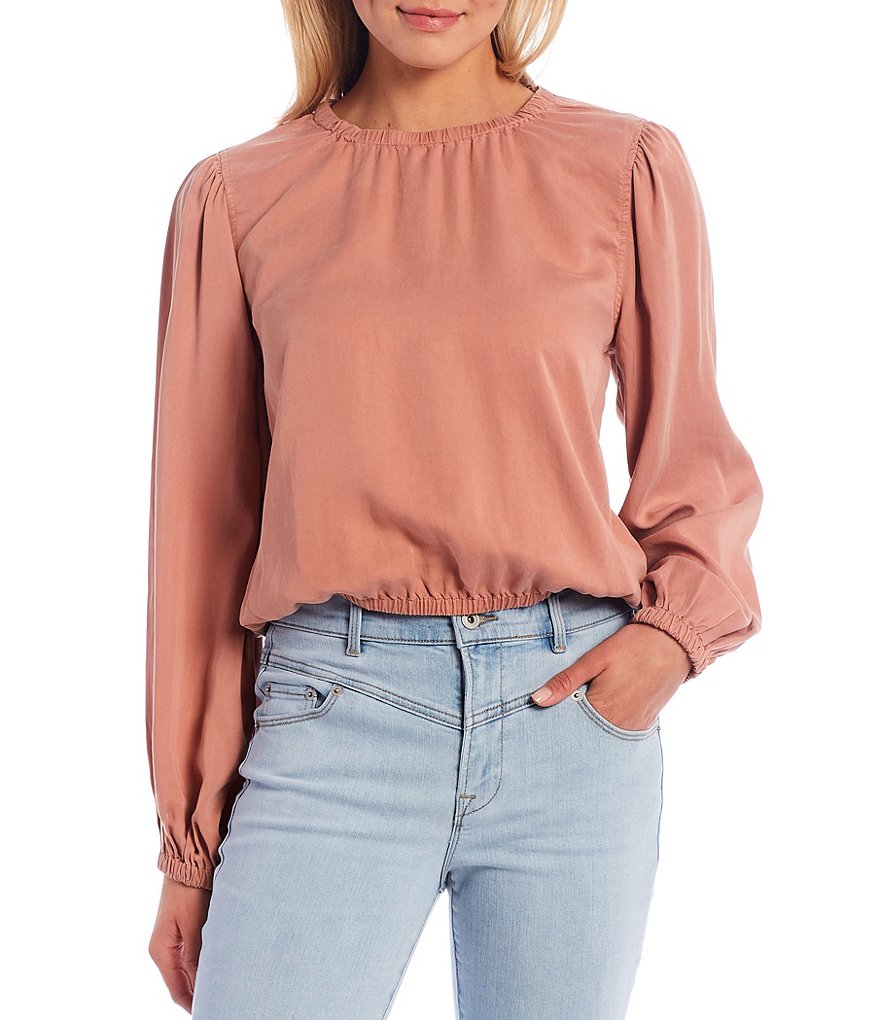 Chelsea & Violet Elastic Shirred Bishop Sleeve Tencel Top