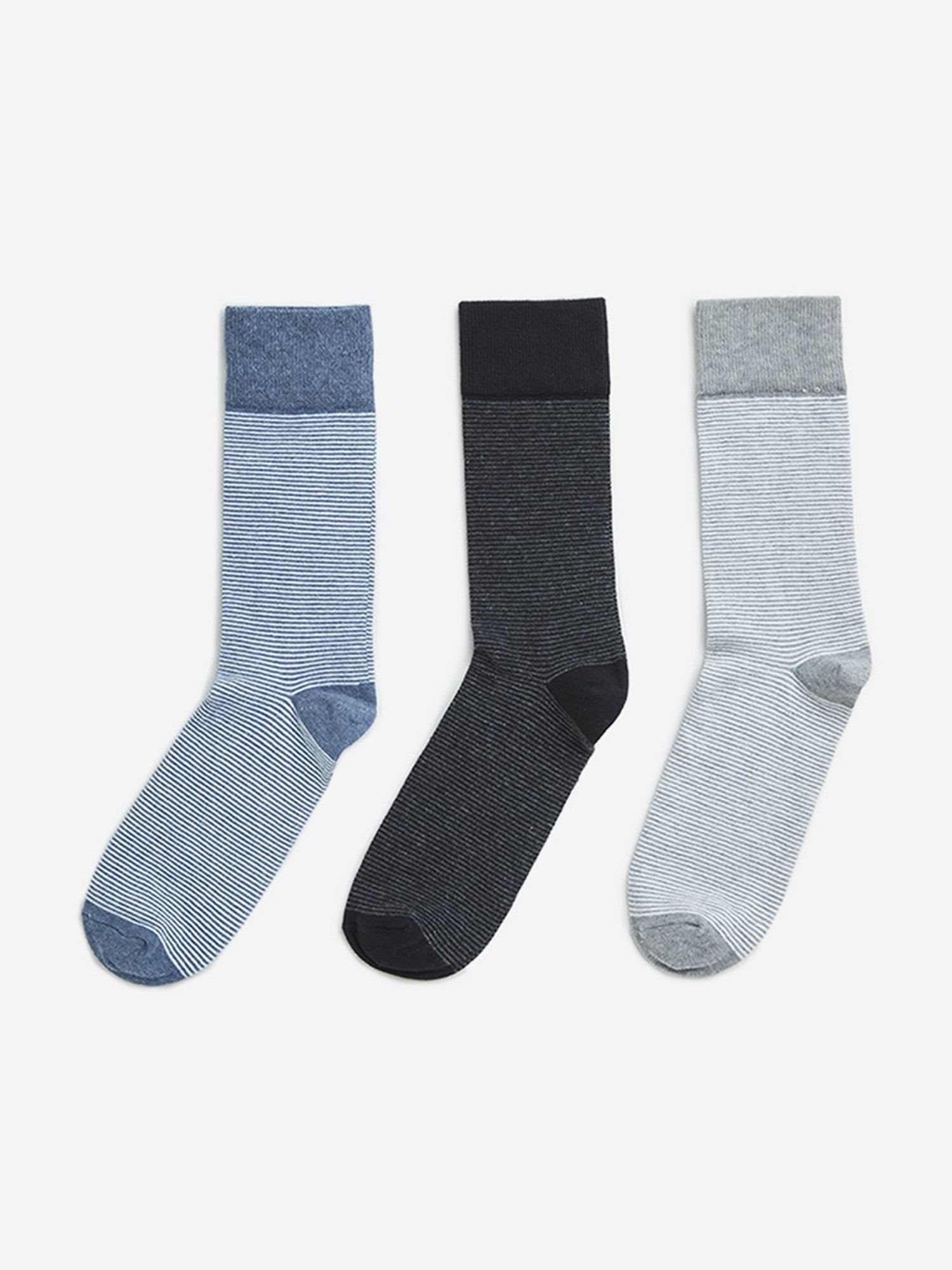 WES Lounge by Westside Blue Striped Cotton Blend Socks - Pack of 3