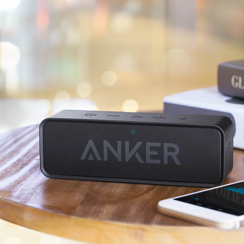 Anker SoundCore Bluetooth Speaker with 24-Hour Playtime, 66-Foot Bluetooth Range & Built-in Mic, Dual-Driver Portable Wireless Speaker with Low Harmonic Distortion and Superior Sound - Black