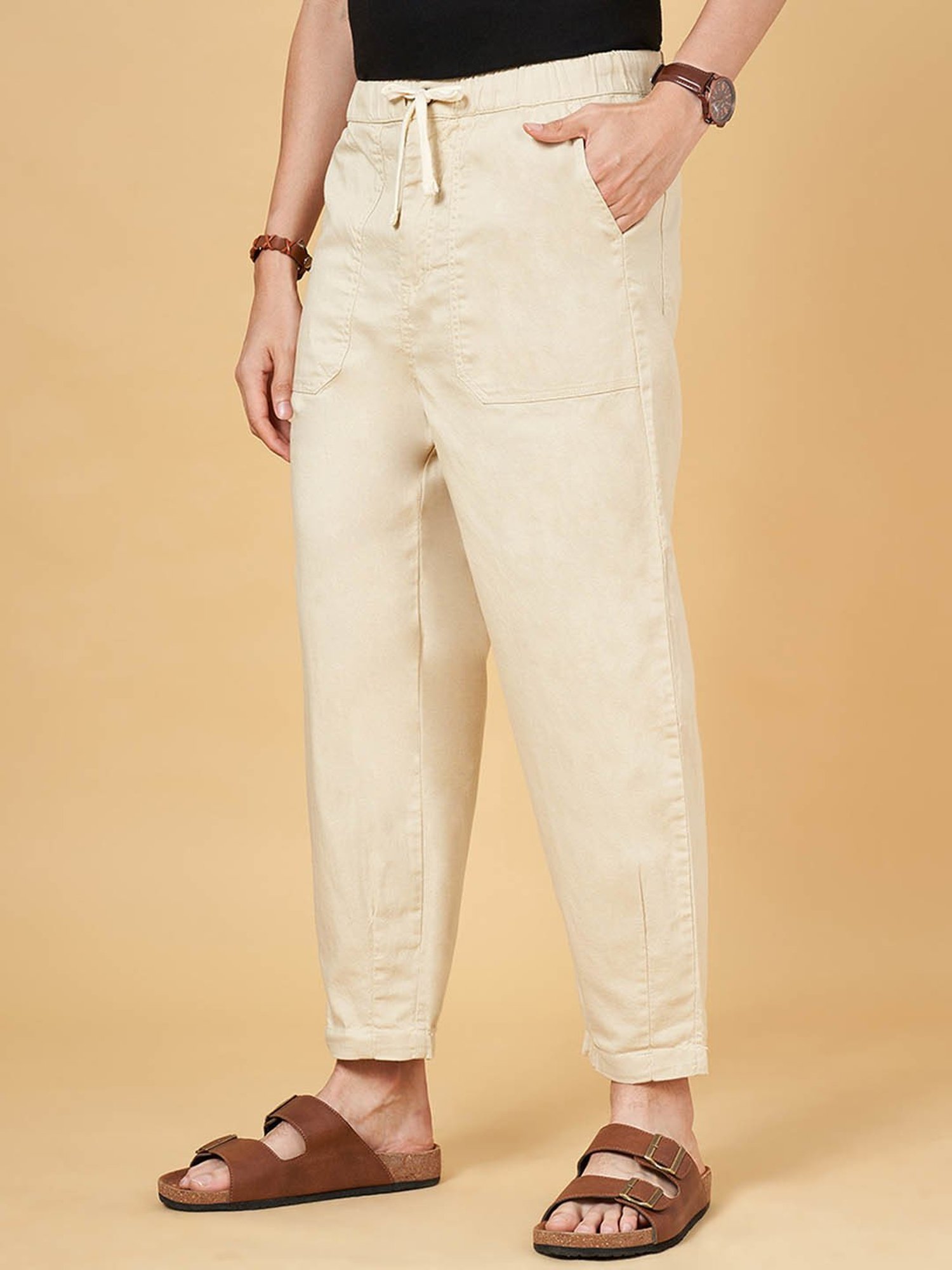 7 Alt by Pantaloons Off White Relaxed Fit Trousers