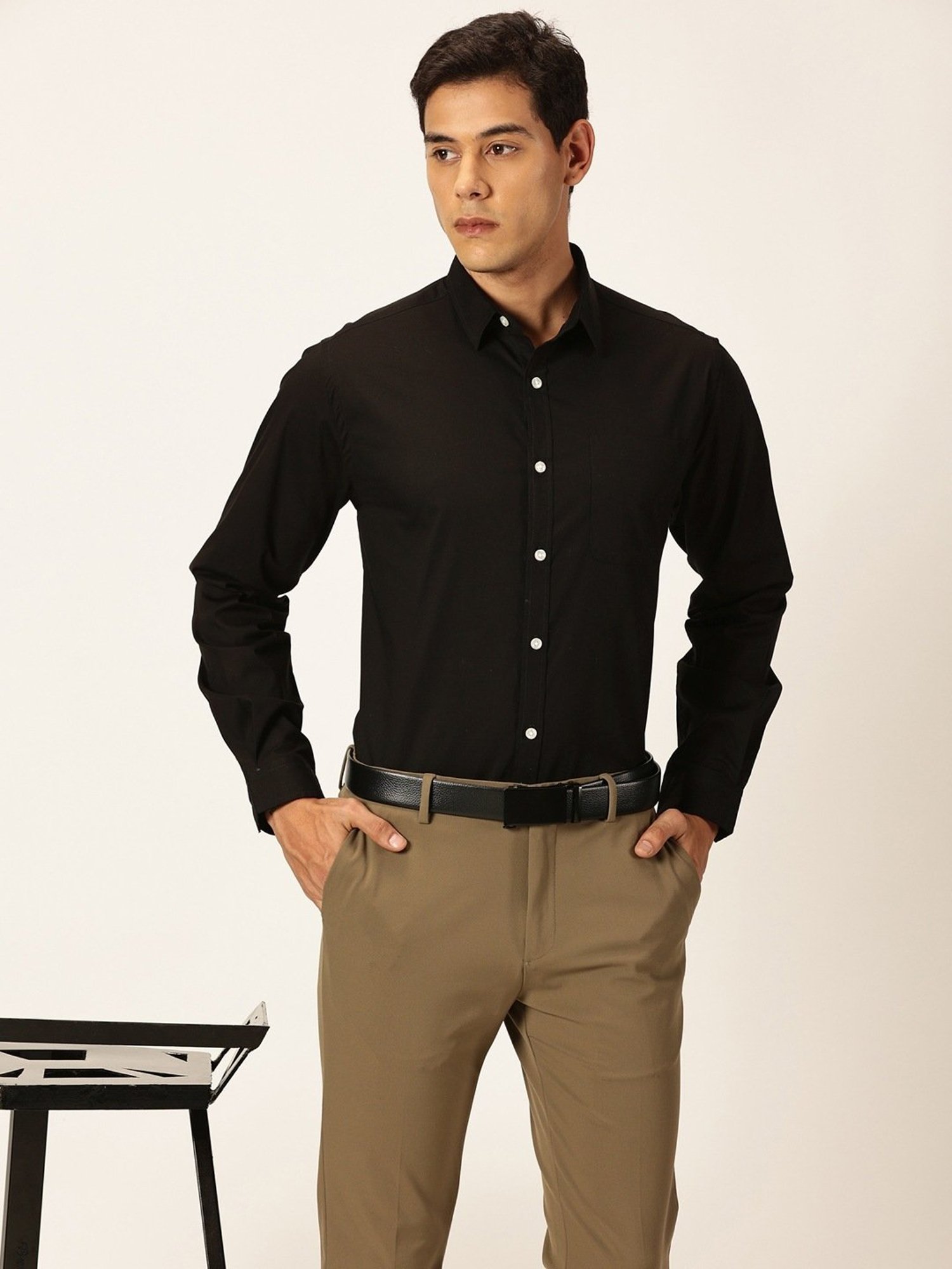 Thomas Scott Ash Black Cotton Slim Fit Shirt