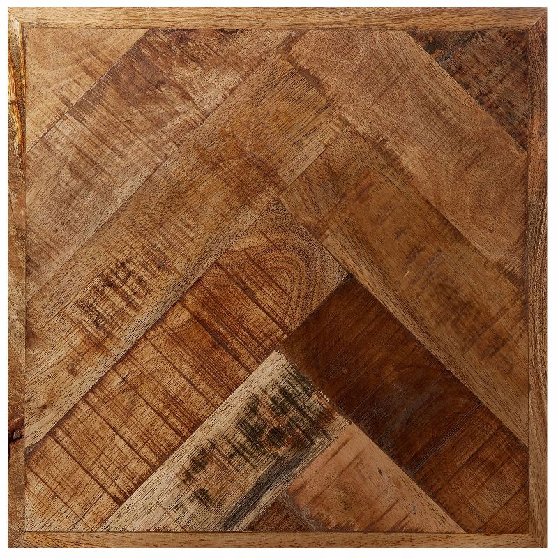 Mindful Living Small Midcentury Modern Natural Mango Wood Small End Table with Textured Chevron Patterned Top and Iron Hairpin Legs