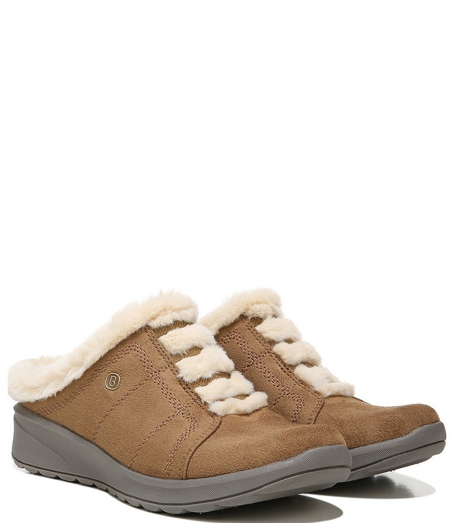 Bzees Golden Cozy Washable Slip-On Stretch Fabric Faux Fur Mules