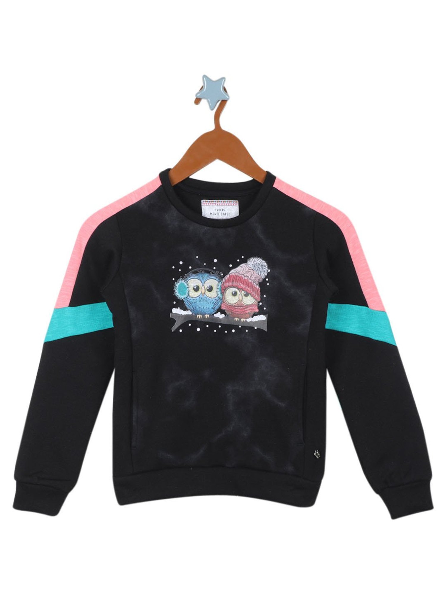 Monte Carlo Kids Black Printed Full Sleeves Sweatshirt