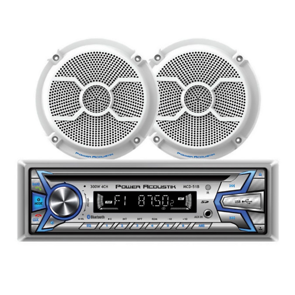 Power Acoustik MCD1-265 1-Din Marine Stereo W/ Bluetooth & Pair 6.5" 2-Way Marine Speaker