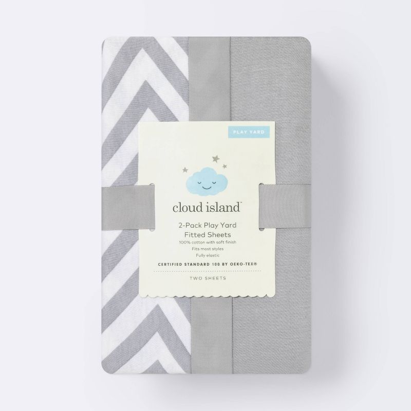 Fitted Playyard Jersey Sheet - Cloud Island™ Chevron/Gray 2pk