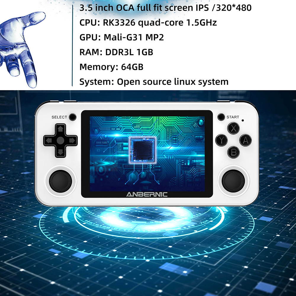ANBERNIC RG351P 64GB 2500 Games IPS HD Handheld Game Console Support for PSP PS1 N64 GBA GBC MD NEOGEO FC Games Player 64Bit RK3326 Linux System OCA Full Fit Screen