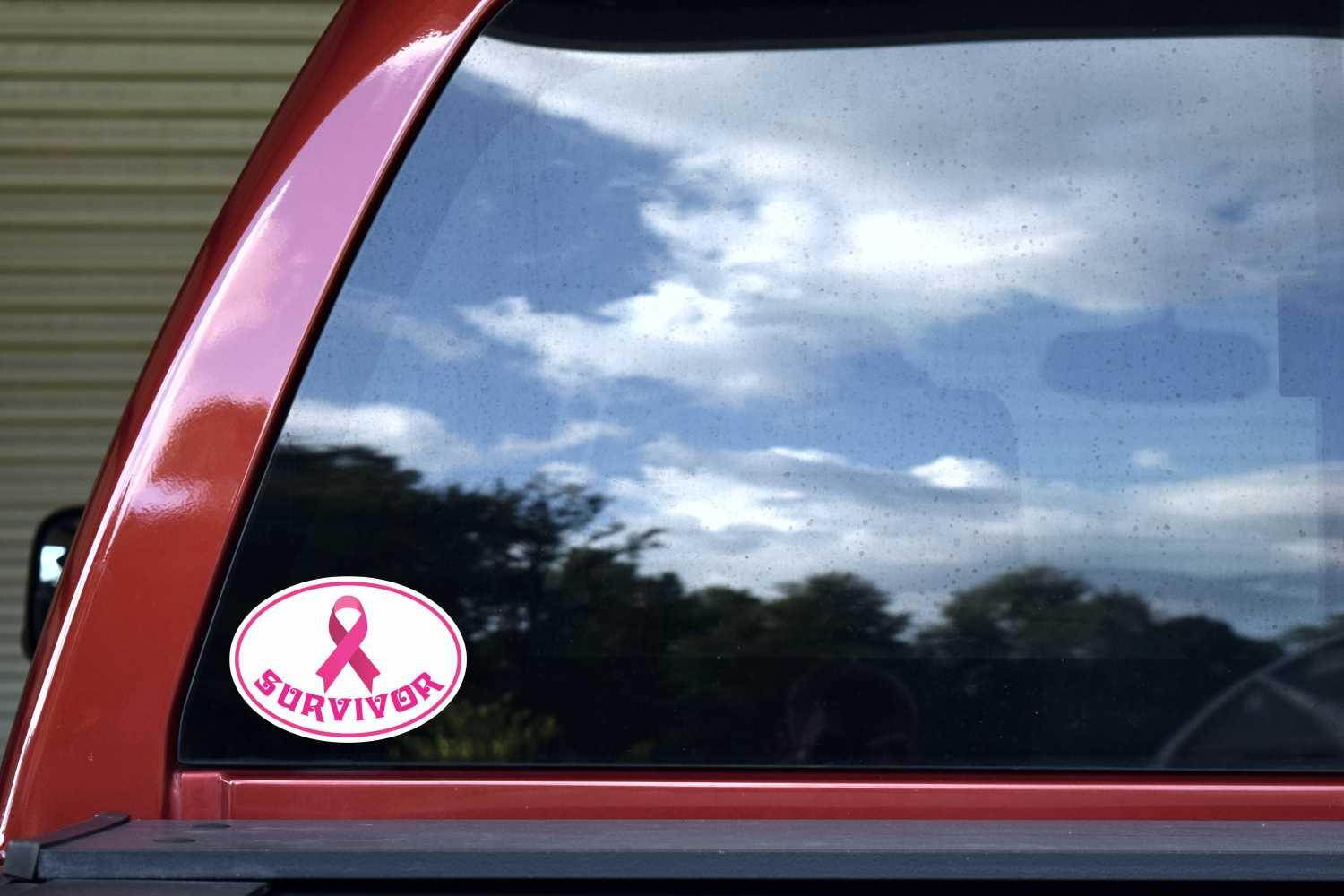 StickerTalk Oval Breast Cancer Survivor Vinyl Sticker, 5 inches by 3.5 inches