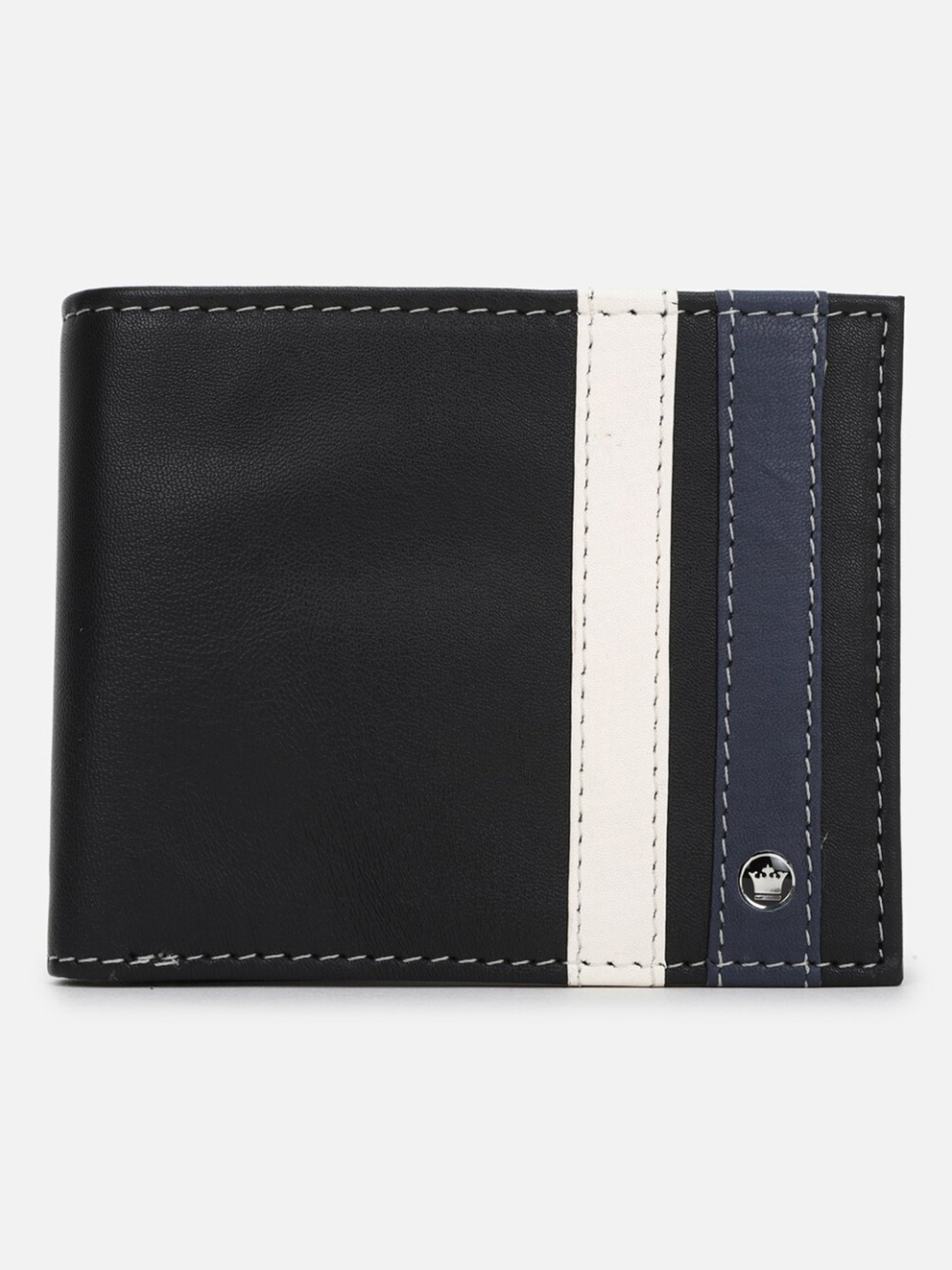 Louis Philippe Black & Blue Leather Paneled Bi-Fold Wallet