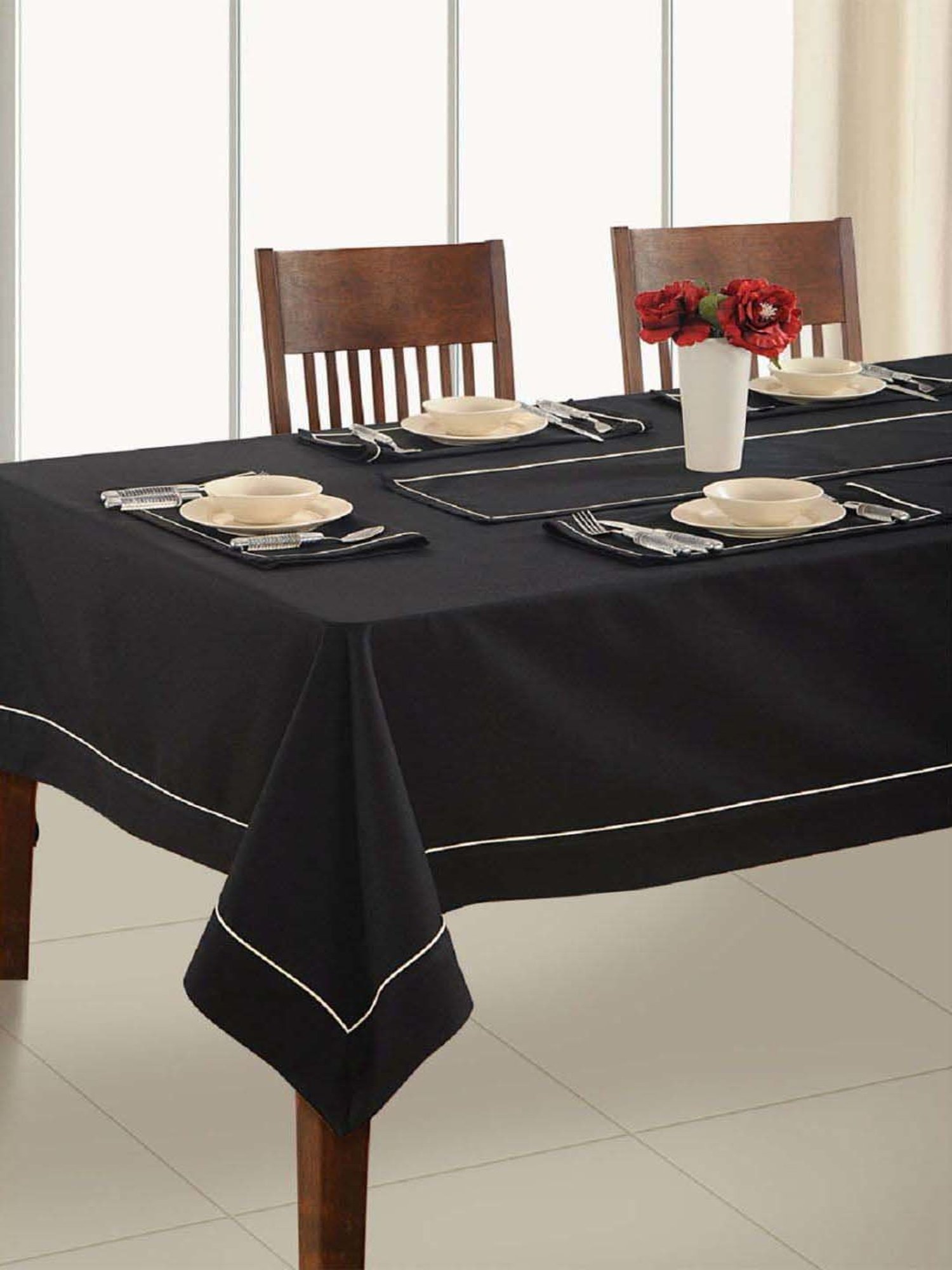 Swayam Black Cotton 200 TC 4 Seater Table Cover - Set of 1