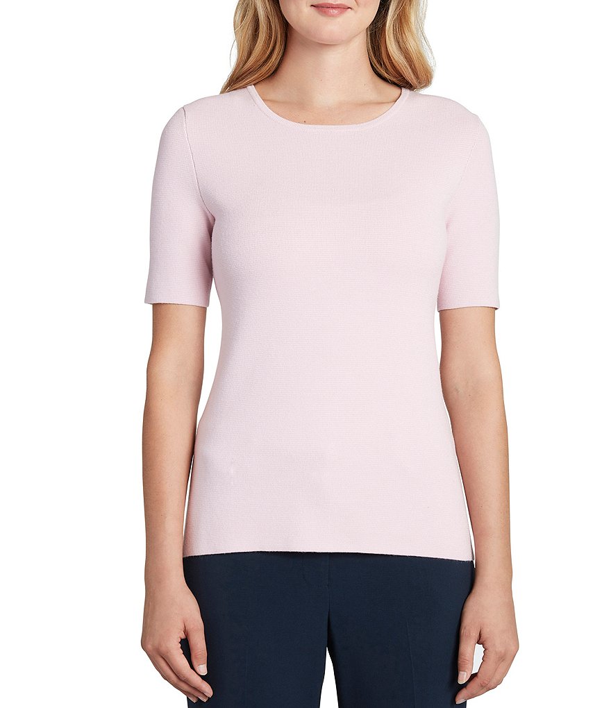 Tahari ASL Crew Neck Short Sleeve Sweater Knit Top