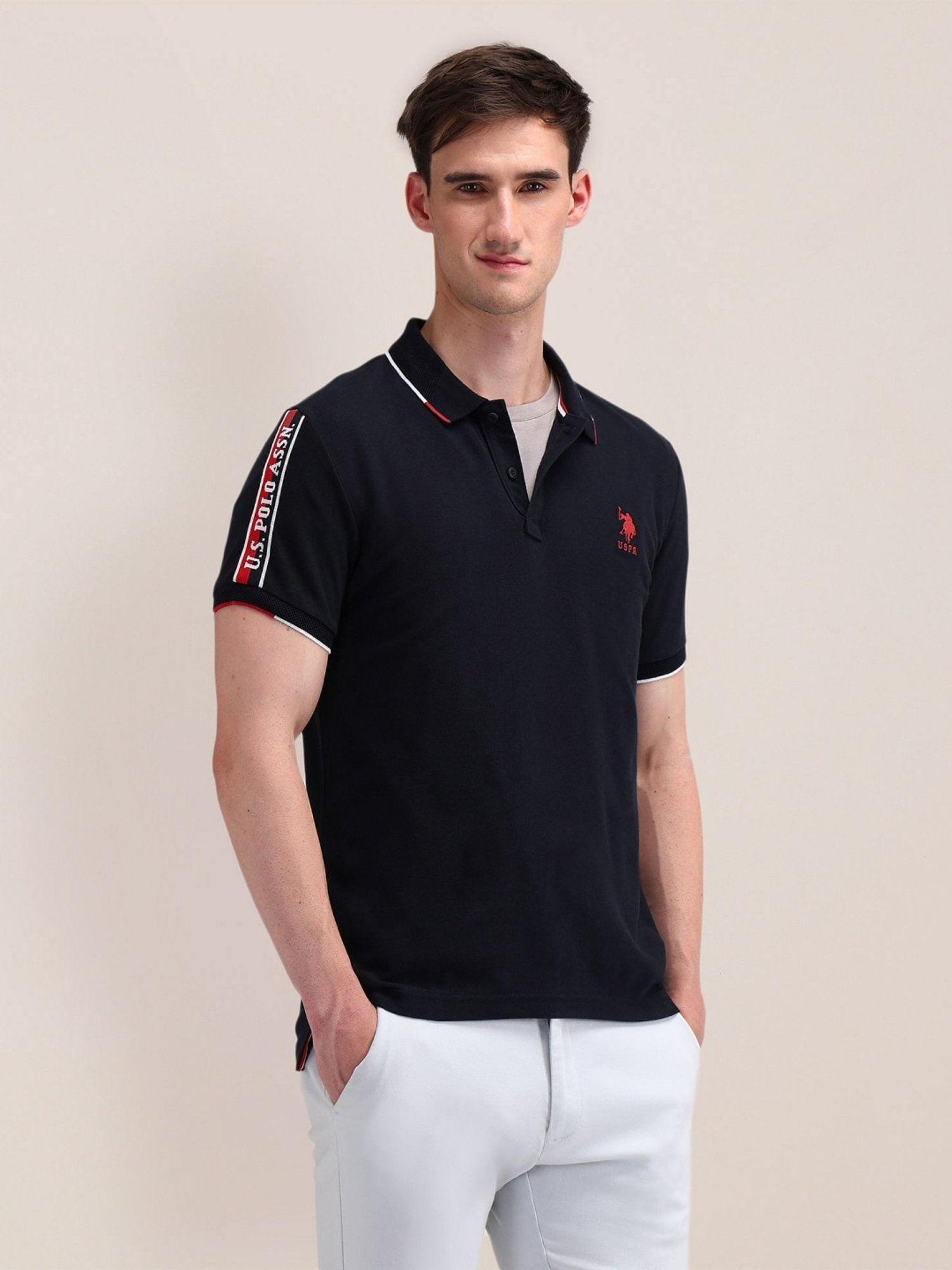U.S. Polo Assn. Blue Cotton Slim Fit Polo T-Shirt