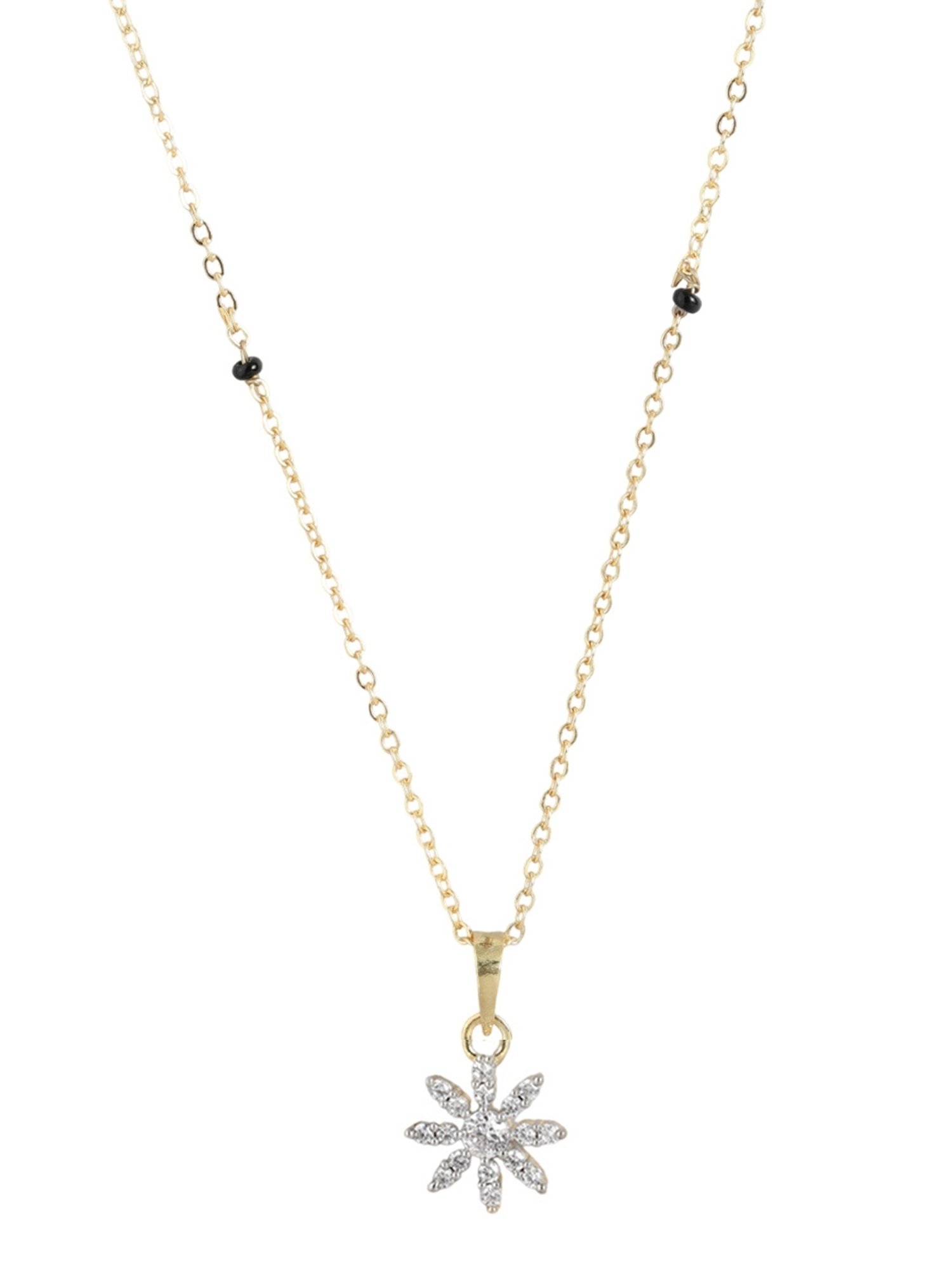 Abdesigns Gold-Plated American Diamond & Black Beaded Mangalsutra